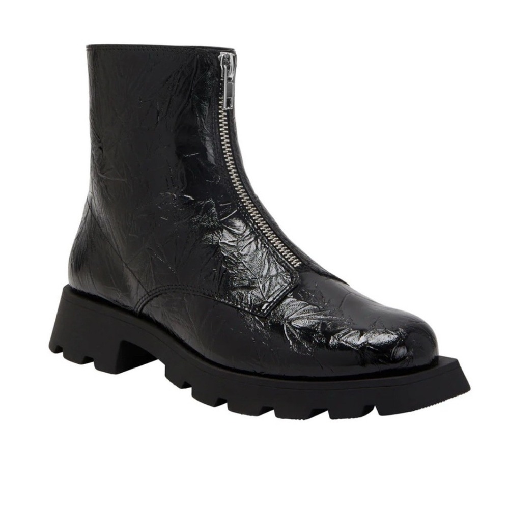 Katy Perry Daarling Combat Boot Black Faux Wrinkle Patent Womens 9.5 New - Picture 2 of 11